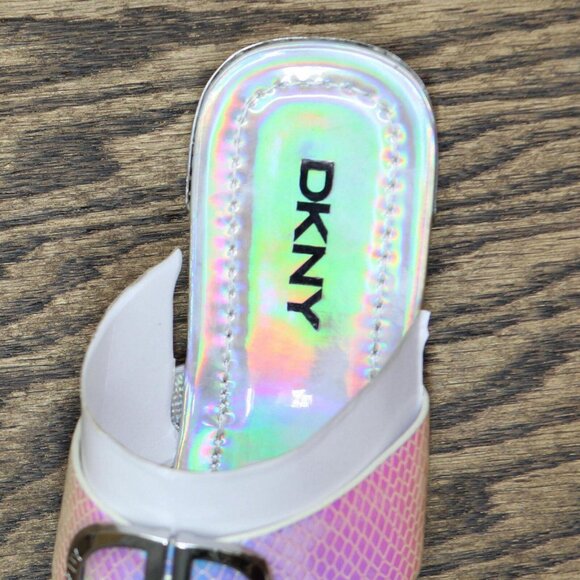 NWT DKNY Women's Flat Slip On Sandal K4169795 Silver Iridescent Halcott 6M - Picture 12 of 13